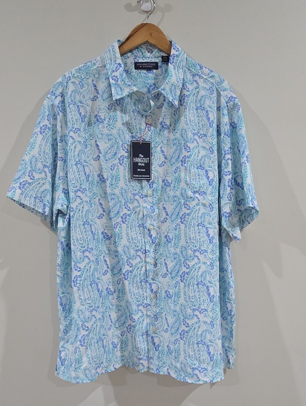 Big MAN Roundtree & Yorke Hangout Men's Big & Tall 2XB Blue White  Button-Up